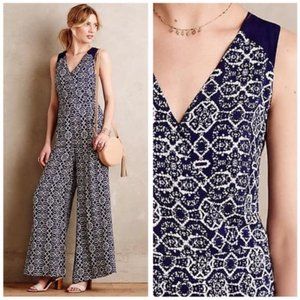 Anthro Jumpsuit Blue White Size 6